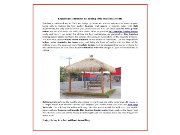 Buy Bamboo Fencing Panels,Bali Shop,Synthetic Grass ,Indoor & Outdoor water features online