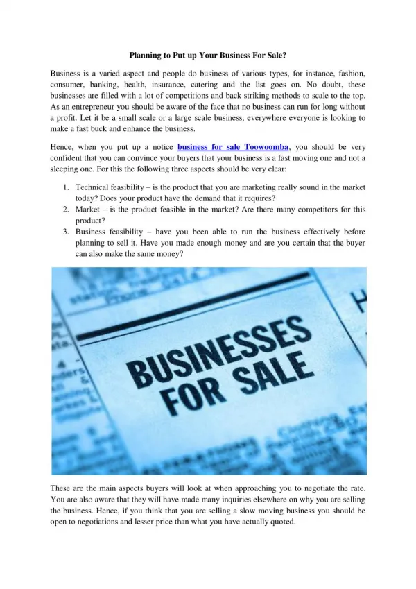 Planning to Put up Your Business For Sale?