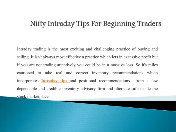 Nifty Intraday Tips For Beginning Traders