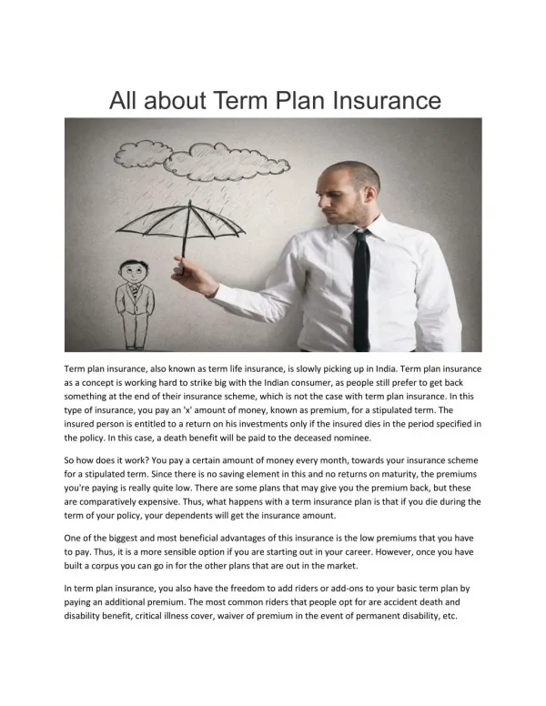 All about Term Plan Insurance