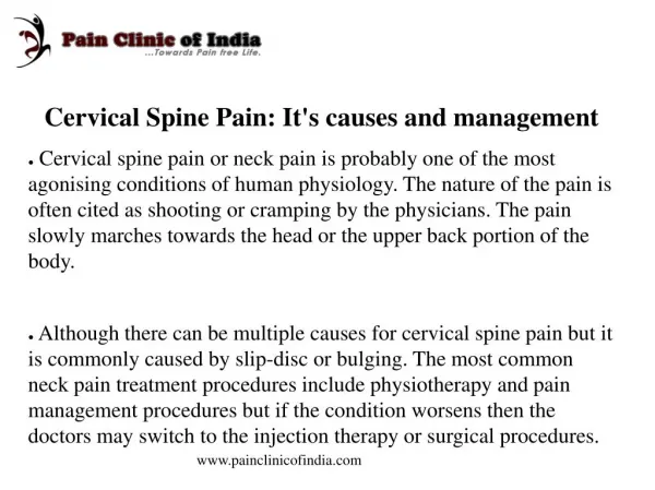 Cervical Spine Pain: It's causes and management