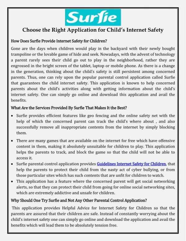 Choose the Right Application for Child’s Internet Safety