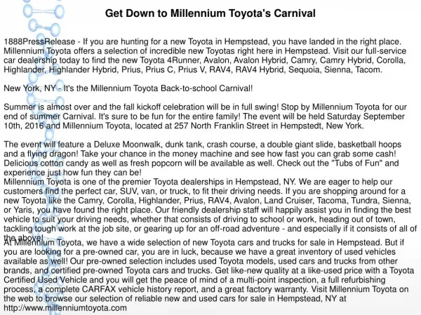 Get Down to Millennium Toyota's Carnival
