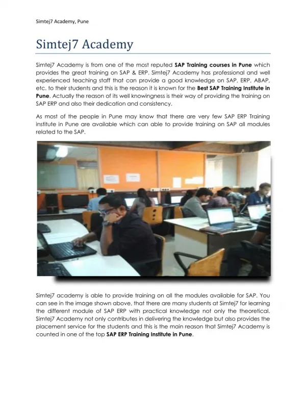 Best SAP Training Institute in Pune