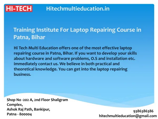 Training Institute For Laptop Repairing Course in Patna, Bihar