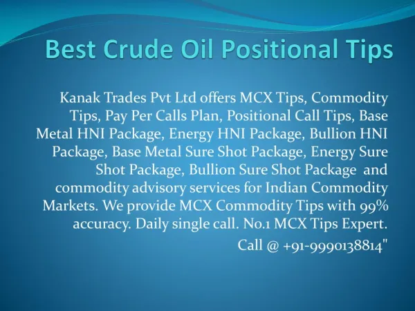 Crude Oil Sureshot Calls Provider