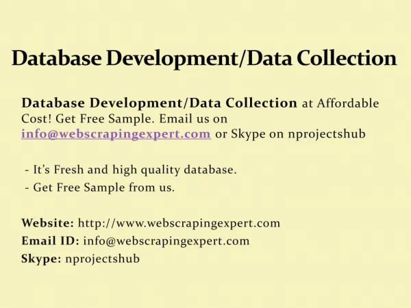 Database Development/Data Collection