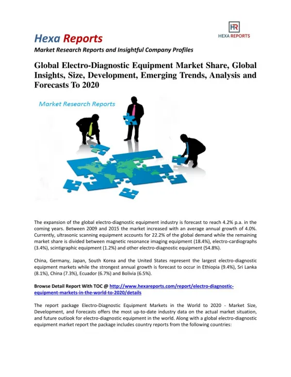 Global Electro-Diagnostic Equipment Market Size, Emerging Trends and Overview To 2020: Hexa Reports