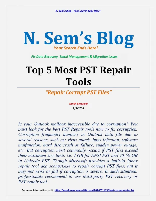 Top 5 Most PST Repair Tools for Outlook Users