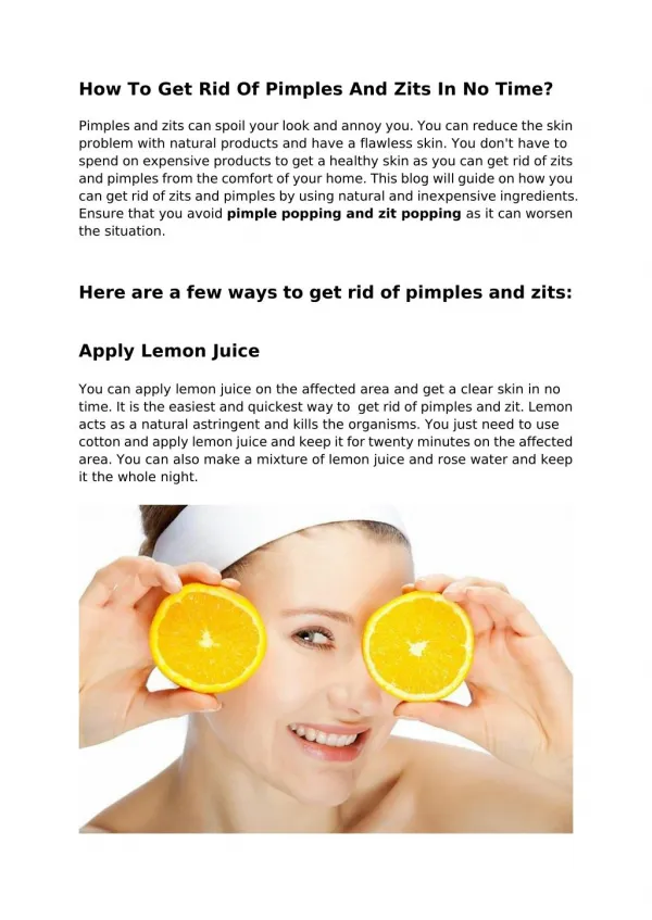 How To Get Rid Of Pimples And Zits In No Time?