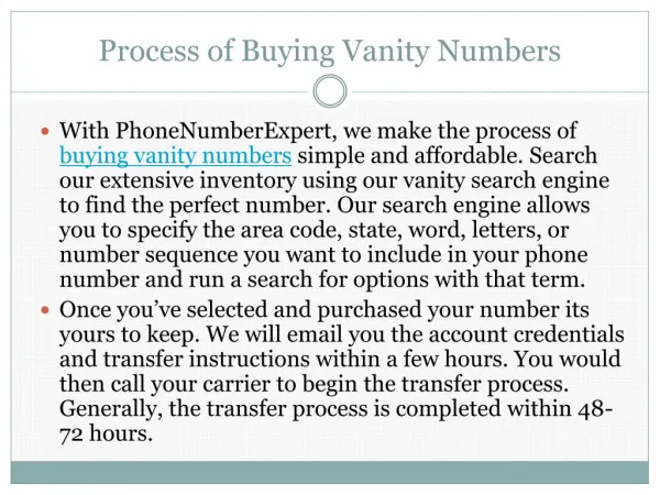 Process of Buying Vanity Numbers