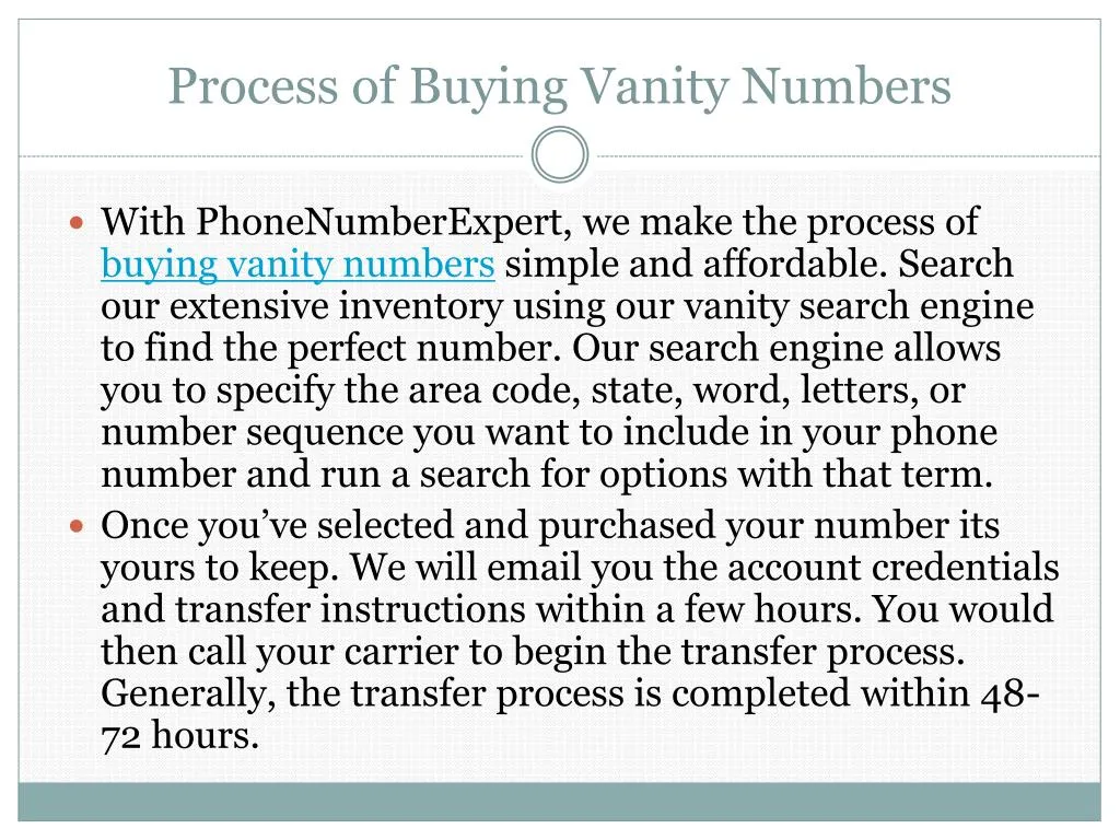 p rocess of buying v anity n umbers