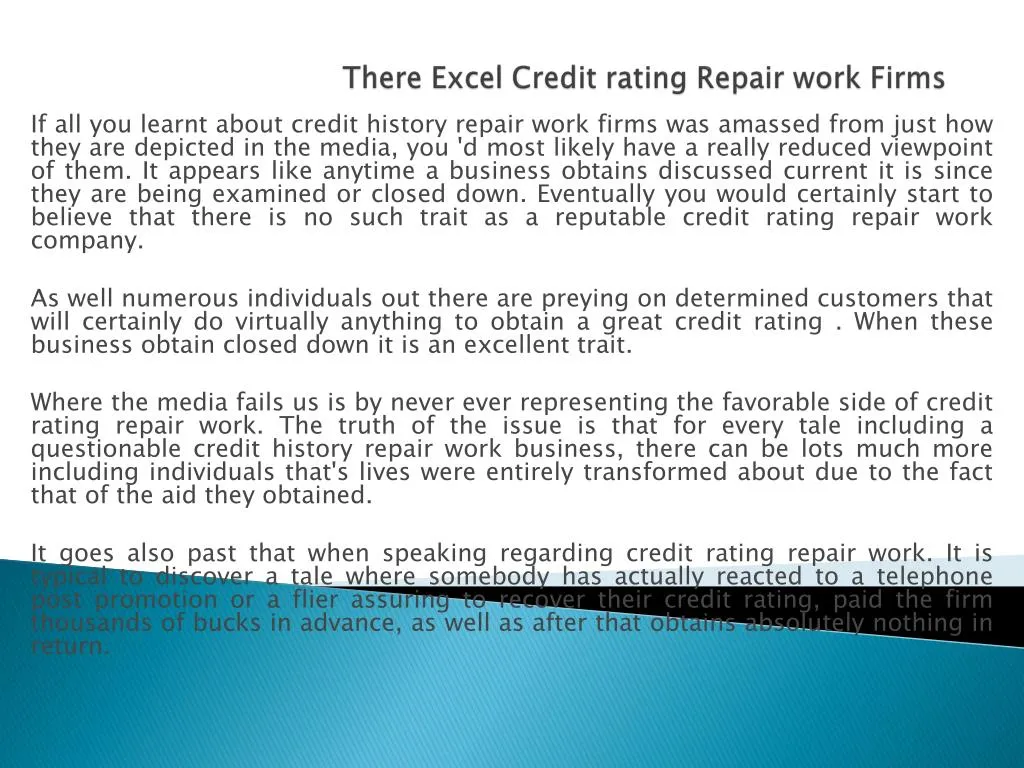 there excel credit rating repair work firms