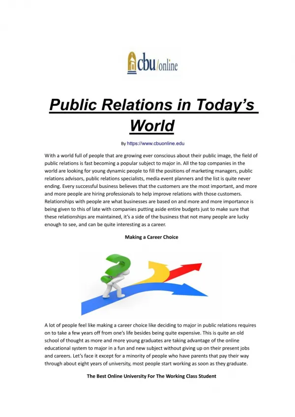 Public Relations in Today’s World