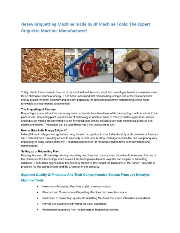 Jay Khodiyar - Briquetting Plant | Biomass Briquetting Plant