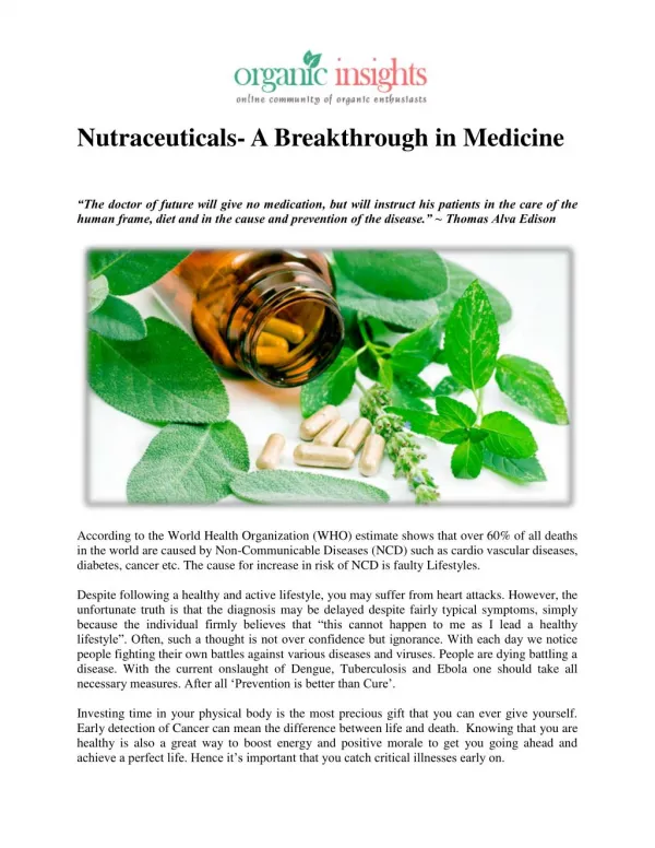 Nutraceuticals- A Breakthrough in Medicine