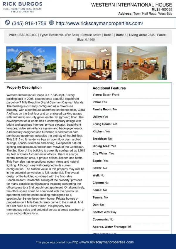 Western International House - Cayman Residential Property For Sale