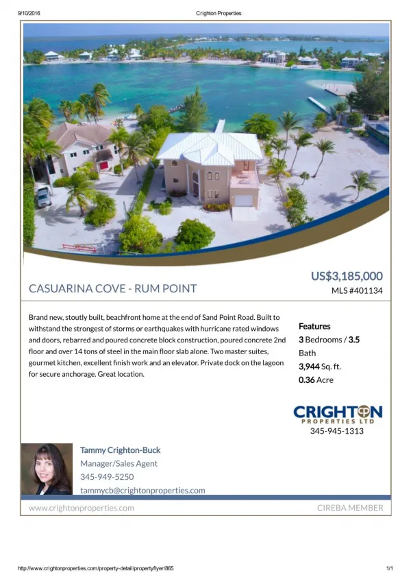 CASUARINA COVE - RUM POINT For Sale - Cayman Islands