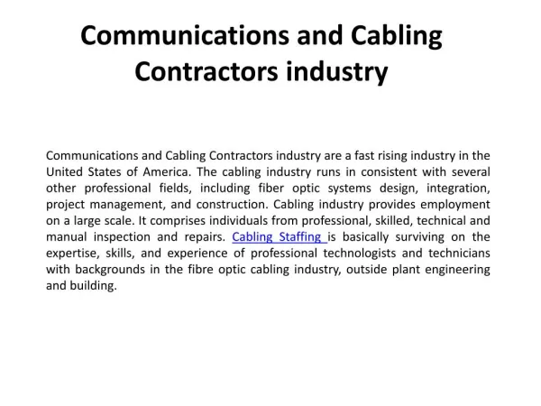 Communications and Cabling Contractors industry