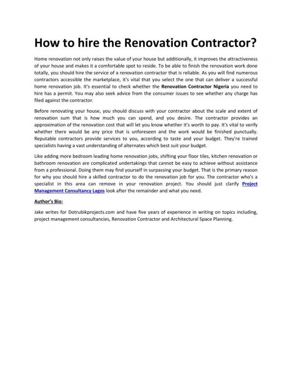 How to hire the Renovation Contractor?