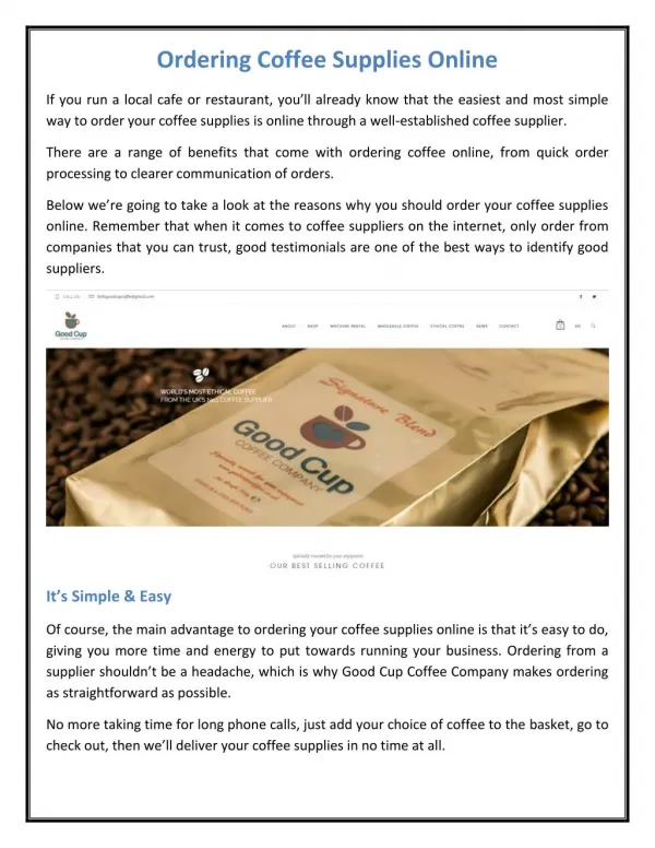Ordering Coffee Supplies Online