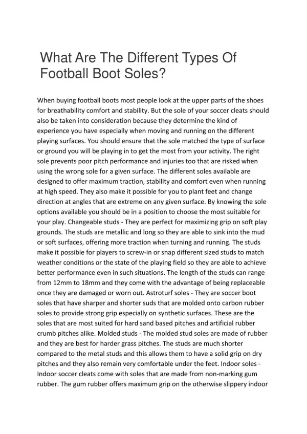 What Are The Different Types Of Football Boot Soles?