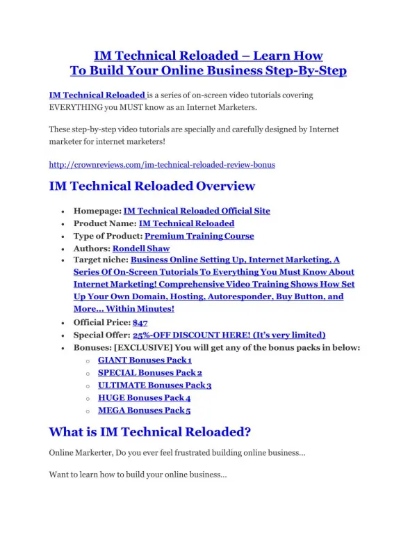 IM Technical Reloaded review - IM Technical Reloaded top notch features
