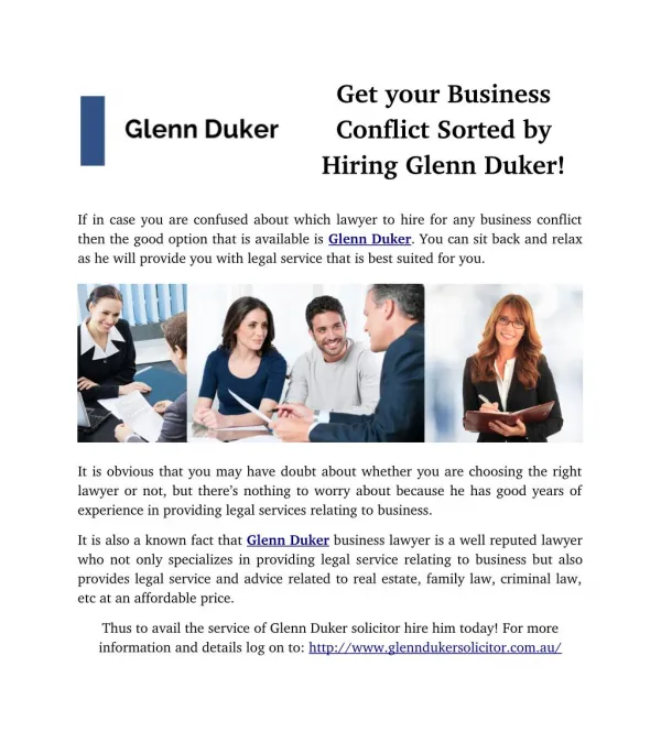 Get your Business Conflict Sorted by Hiring Glenn Duker!