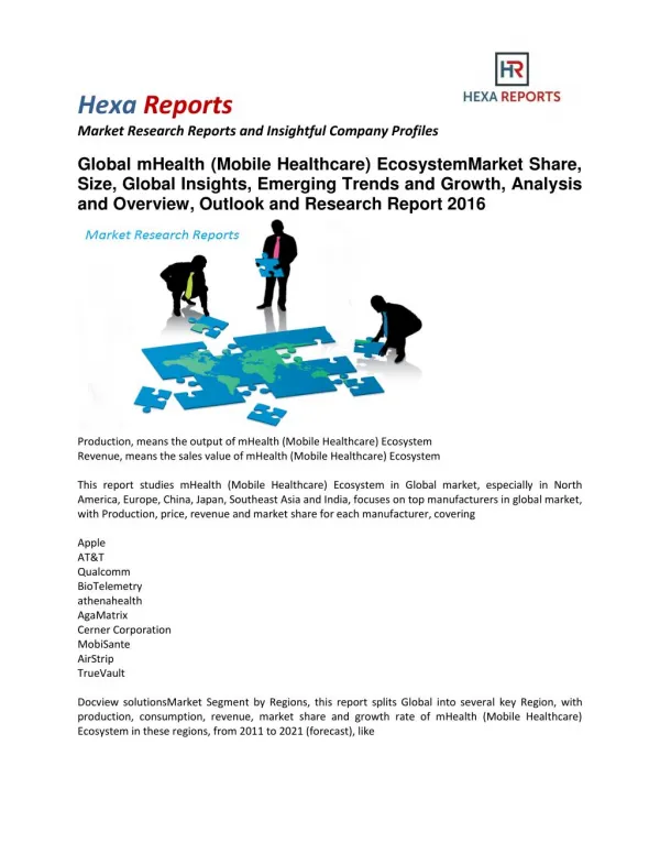 mHealth (Mobile Healthcare) Ecosystem Market Trends, Growth, Analysis and Overview 2016