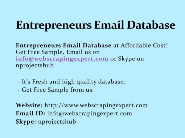 Entrepreneurs Email database