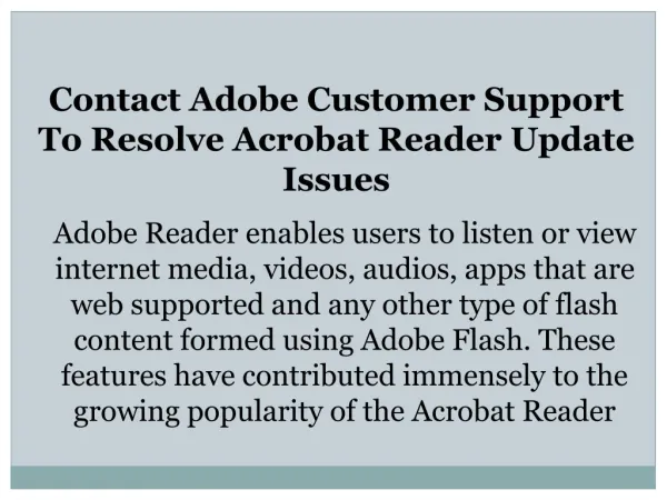 Contact Adobe Customer Support To Resolve Acrobat Reader Update Issues