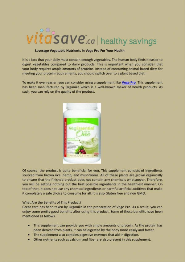 Leverage Vegetable Nutrients In Vege Pro For Your Health