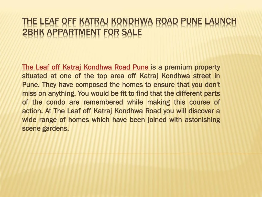 the leaf off katraj kondhwa road pune launch 2bhk appartment for sale
