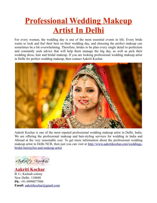 Professional Wedding Makeup Artist In Delhi