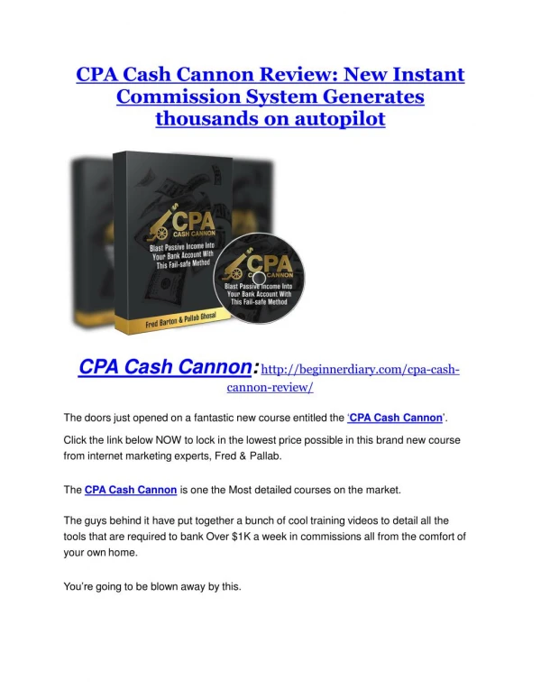 CPA Cash Cannon REVIEW and GIANT $21600 bonuses
