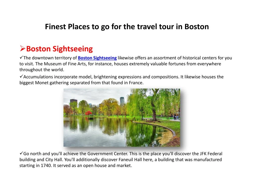 finest places to go for the travel tour in boston