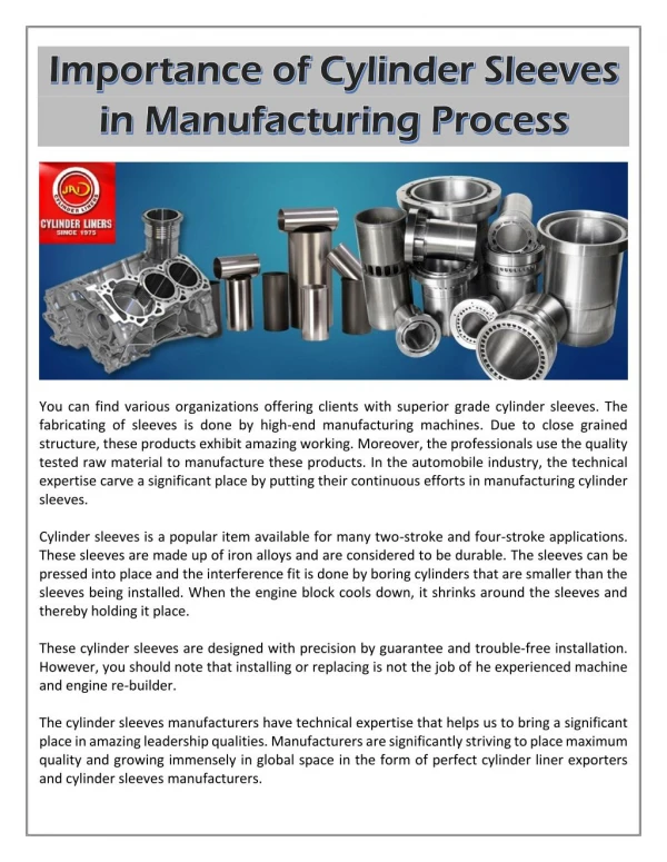 Importance of Cylinder Sleeves in Manufacturing Process