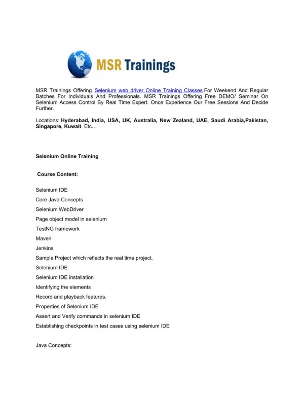 Selenium Online Training - MSR Trainings
