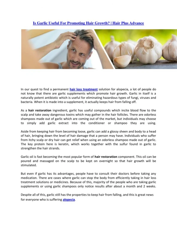 Garlic Benefits for Hair | Hair Plus Advance