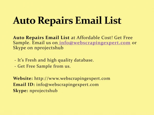Auto Repairs Email List