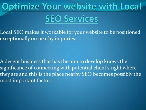 Local SEO Services Are Important To Optimize Any Website