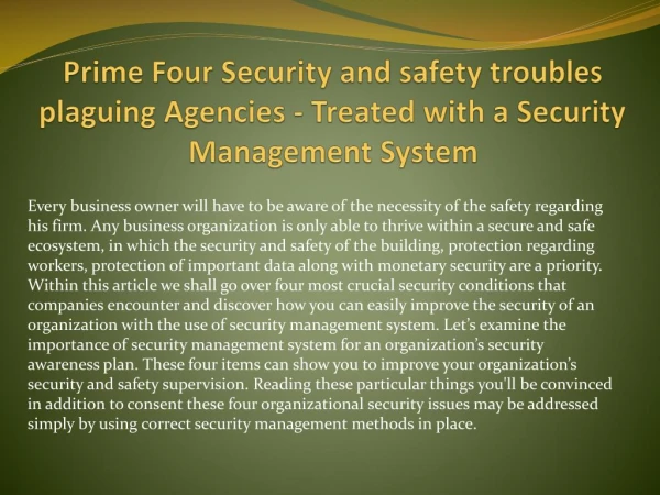 Prime Four Security and safety troubles plaguing Agencies - Treated with a Security Management System