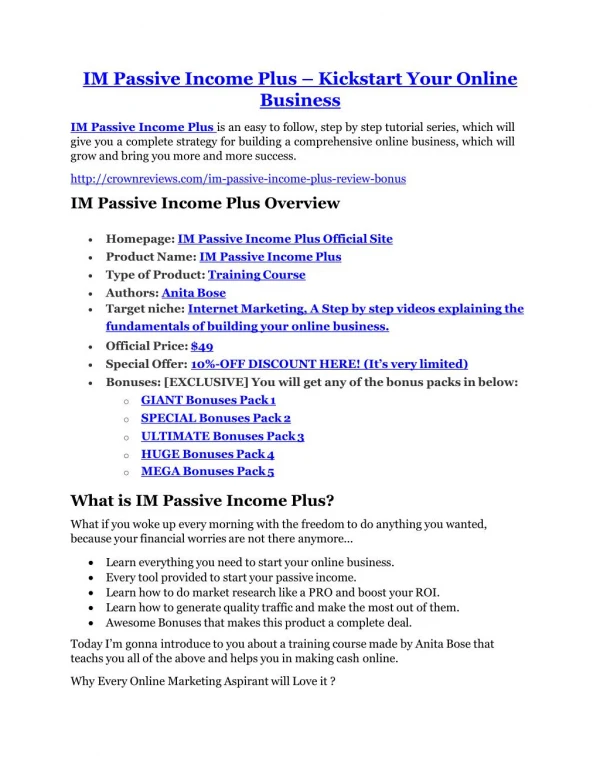 IM Passive Income Plus Review-TRUST about IM Passive Income Plus and 80% discount