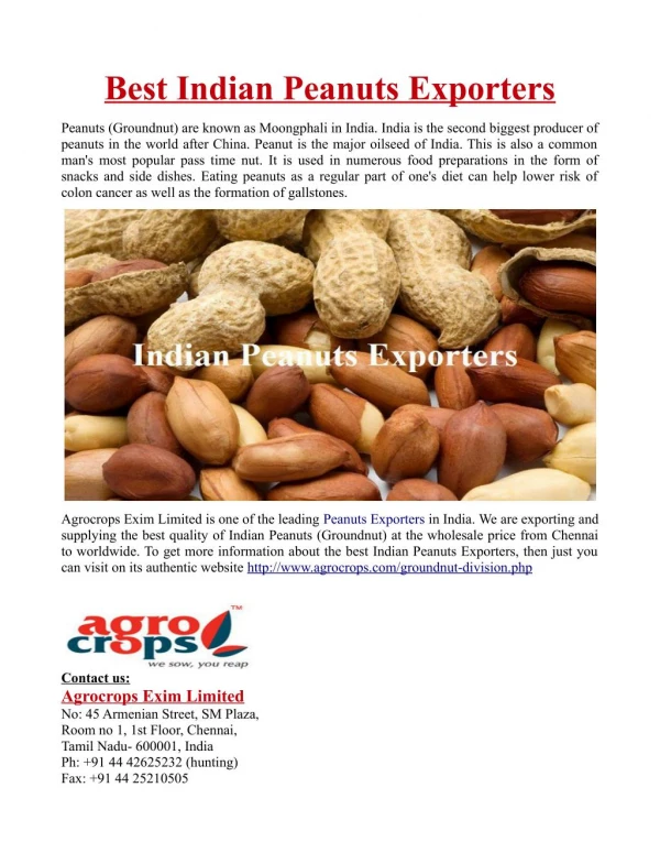 Best Indian Peanuts Exporters