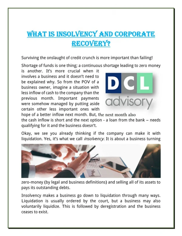 What Is Insolvency And Corporate Recovery?