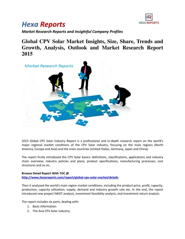 Global CPV Solar Market Share | 2015 Industry Research Report By Hexa Reports