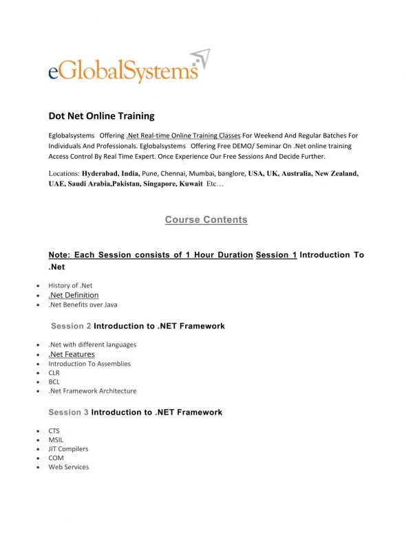 Dot net online training - eglobalsystems