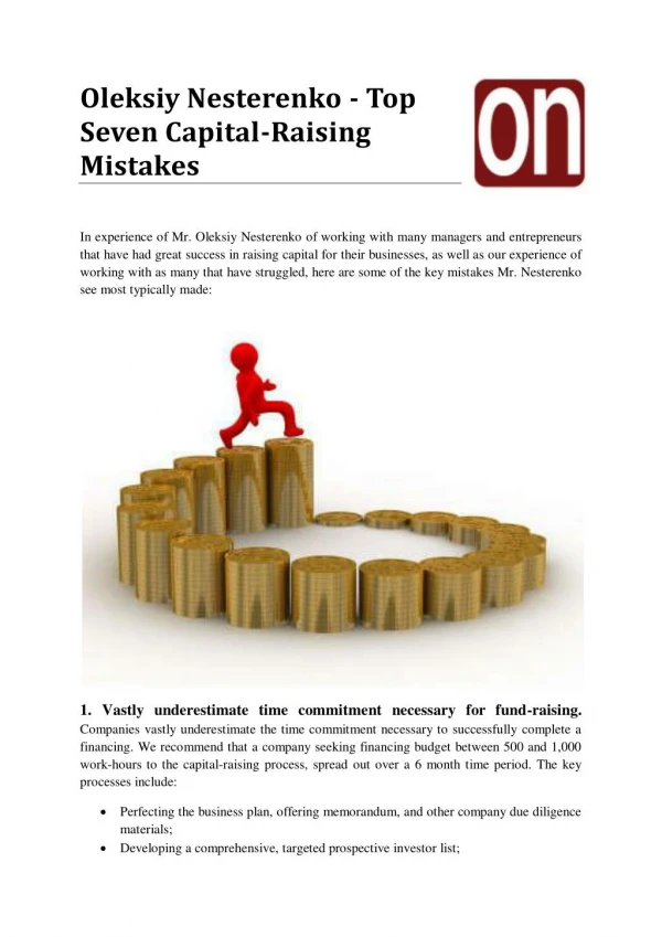 Oleksiy Nesterenko - Top Seven Capital-Raising Mistakes