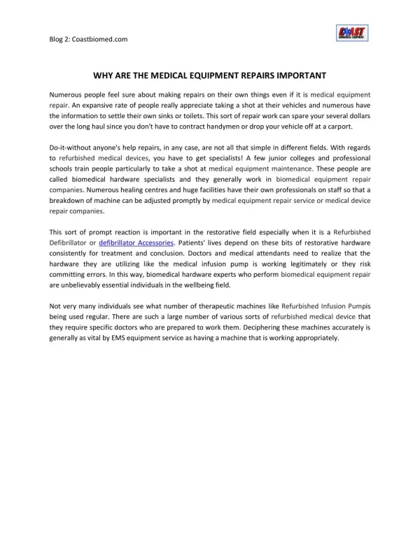Why Are The Medical Equipment Repairs Important