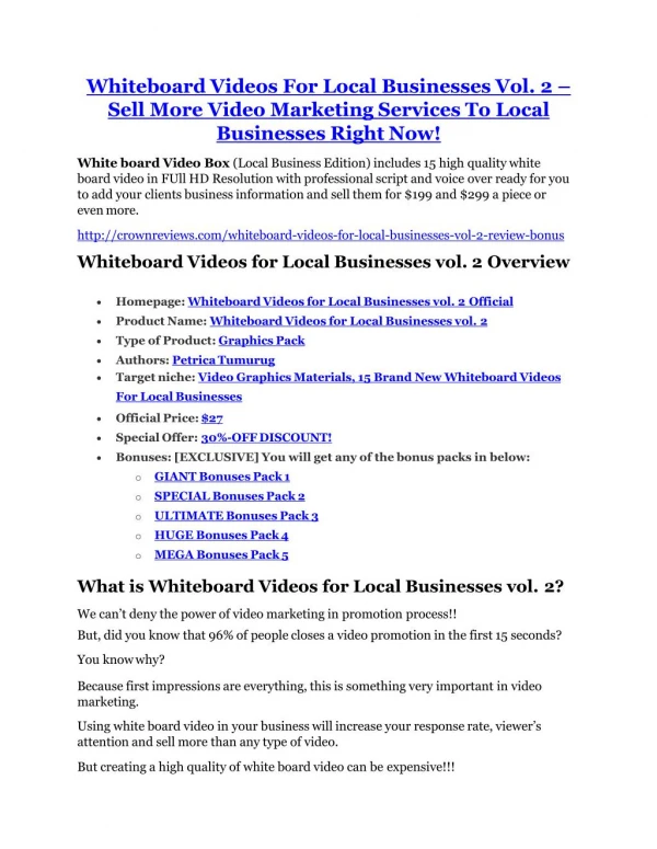 Whiteboard Videos For Local Businesses Vol.2 review-$16,400 Bonuses & 70% Discount